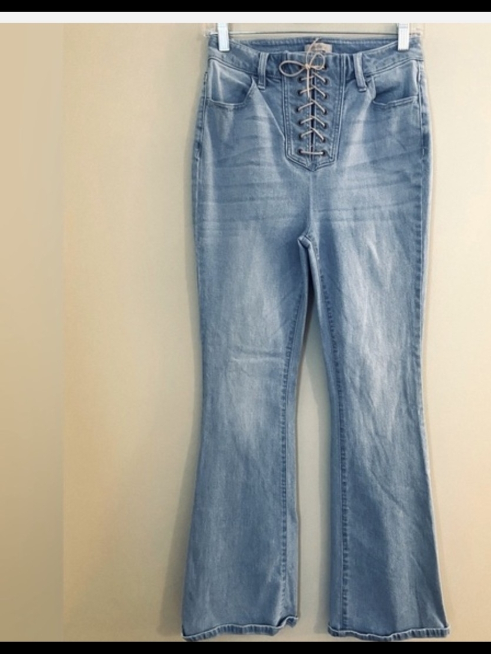 Wonderly Light Blue Lace-Up Flare Jeans